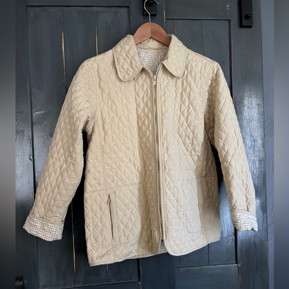 VTG BILL BLASS Quilted Cream/ Check pattern Women's Jacket with Pockets sz M - Picture 7 of 8